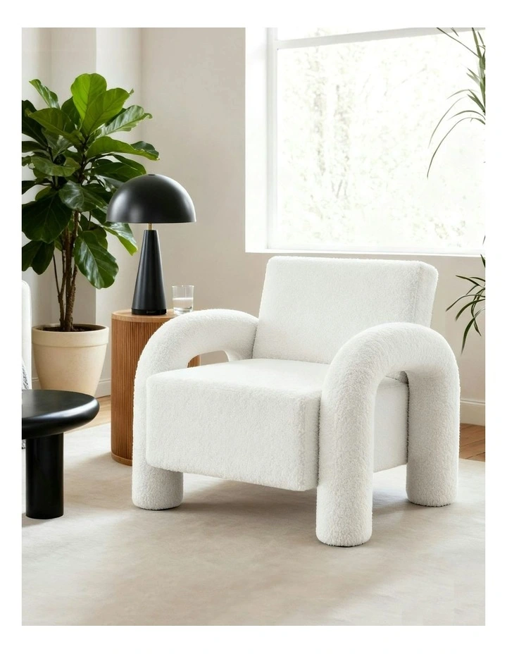 Armchair Accent Chair Lounge Sofa Couch Curved Seat Boucle in White image 3