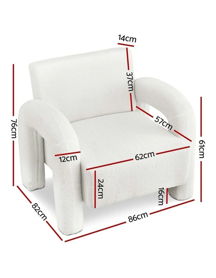 Armchair Accent Chair Lounge Sofa Couch Curved Seat Boucle in White image 4