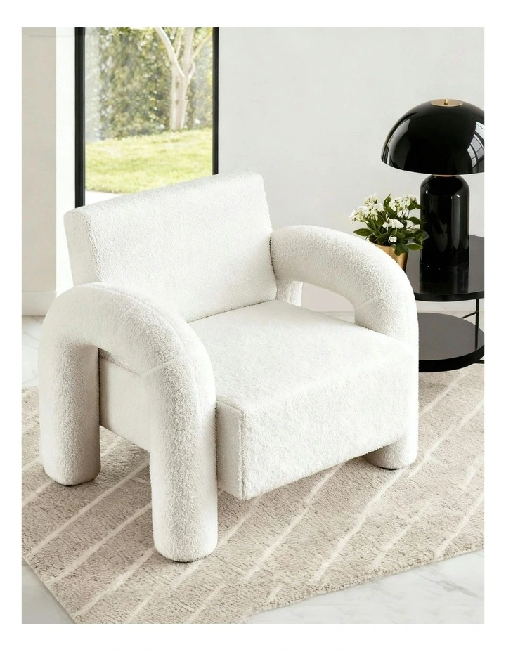 Armchair Accent Chair Lounge Sofa Couch Curved Seat Boucle in White image 5