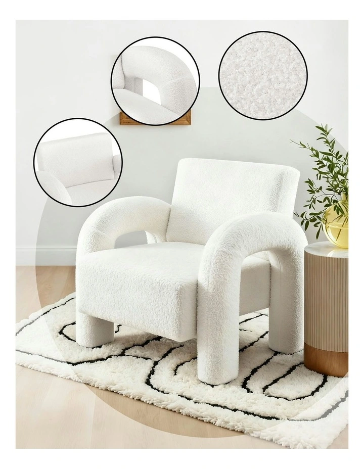Armchair Accent Chair Lounge Sofa Couch Curved Seat Boucle in White image 6
