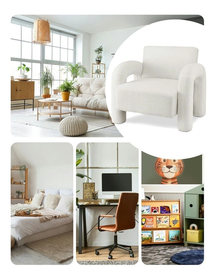 Armchair Accent Chair Lounge Sofa Couch Curved Seat Boucle in White image 7