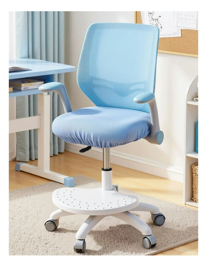 Ergonomic Adjustable Study Chair With Wheels Footrest in Blue image 3