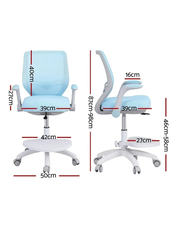 Ergonomic Adjustable Study Chair With Wheels Footrest in Blue image 4