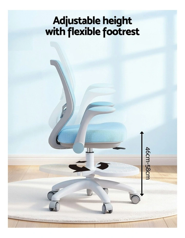 Ergonomic Adjustable Study Chair With Wheels Footrest in Blue image 5