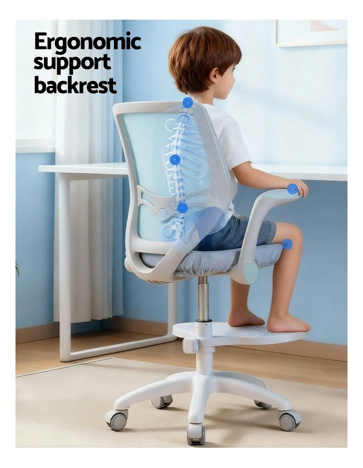 Ergonomic Adjustable Study Chair With Wheels Footrest in Blue image 6