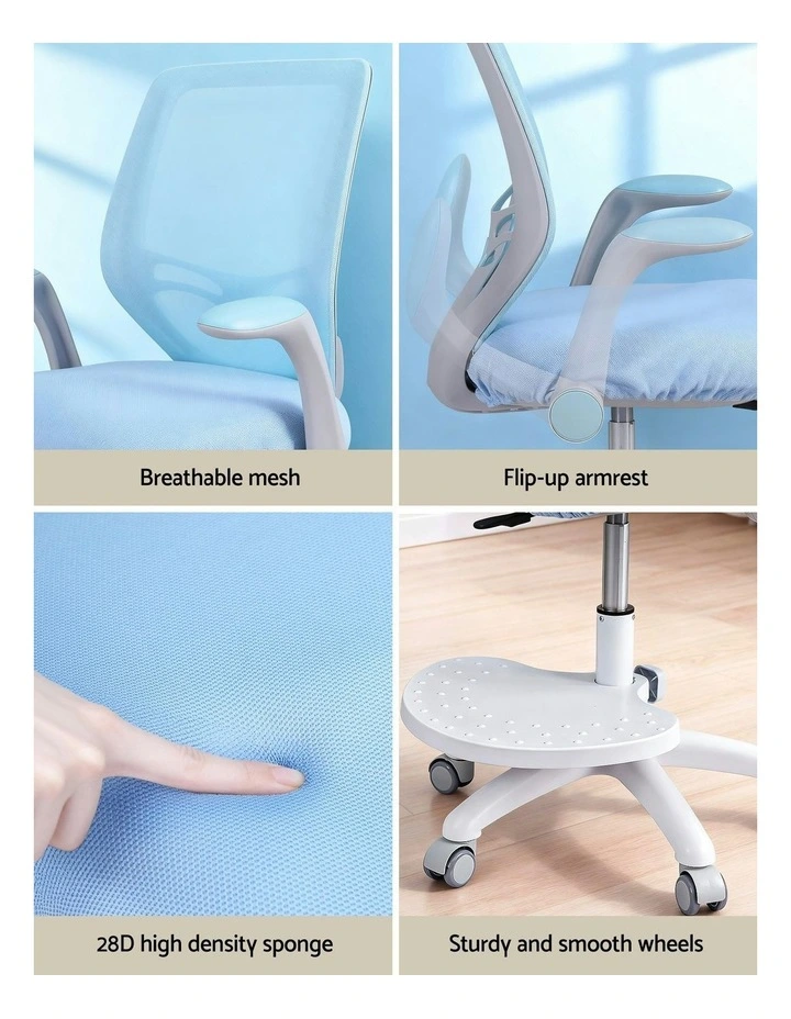 Ergonomic Adjustable Study Chair With Wheels Footrest in Blue image 7