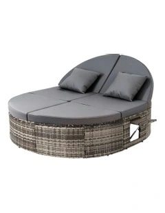 Outdoor Day Bed With Retractable Side Tray in Grey