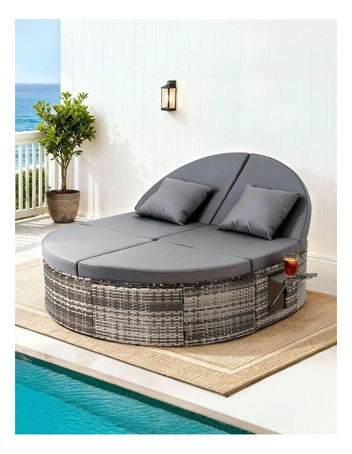 Outdoor Day Bed With Retractable Side Tray in Grey image 3