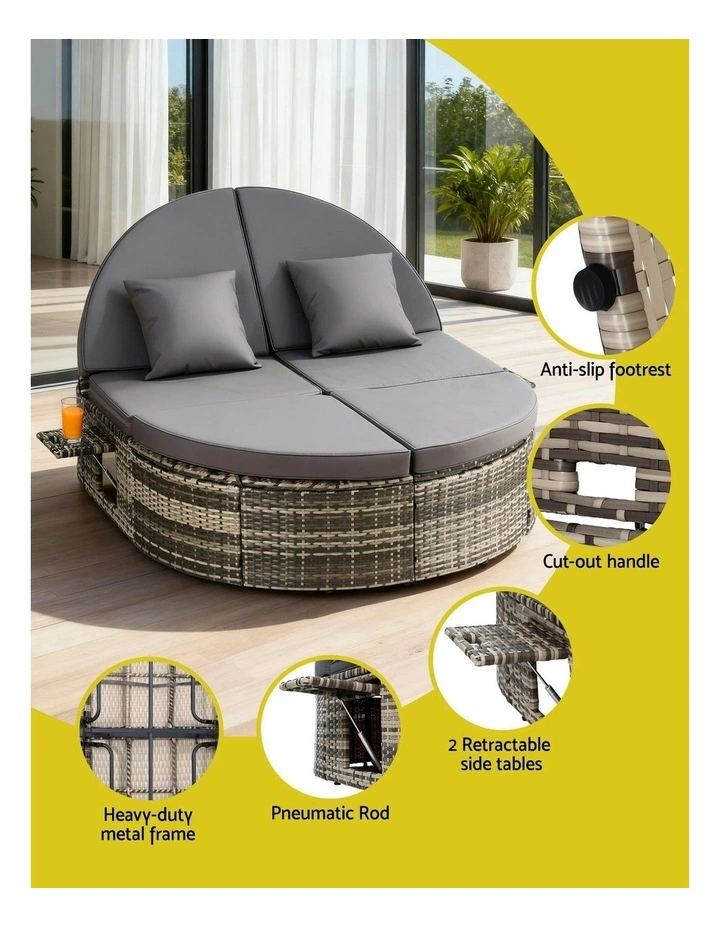 Outdoor Day Bed With Retractable Side Tray in Grey image 5