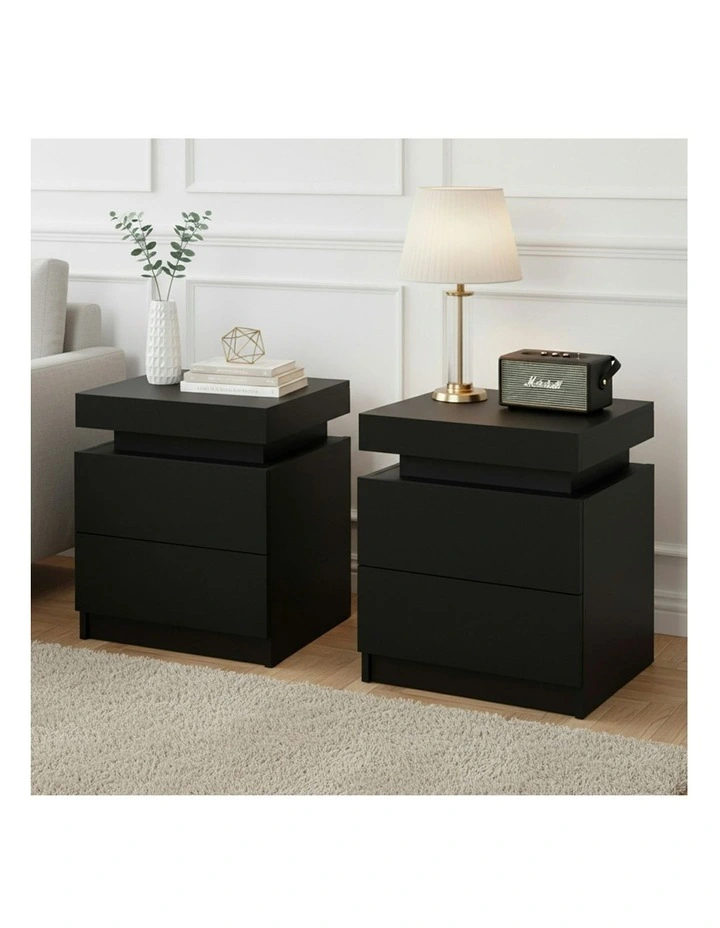 2 Drawers Lift-Up Storage Bedside Table Set Of 2 in Black image 2