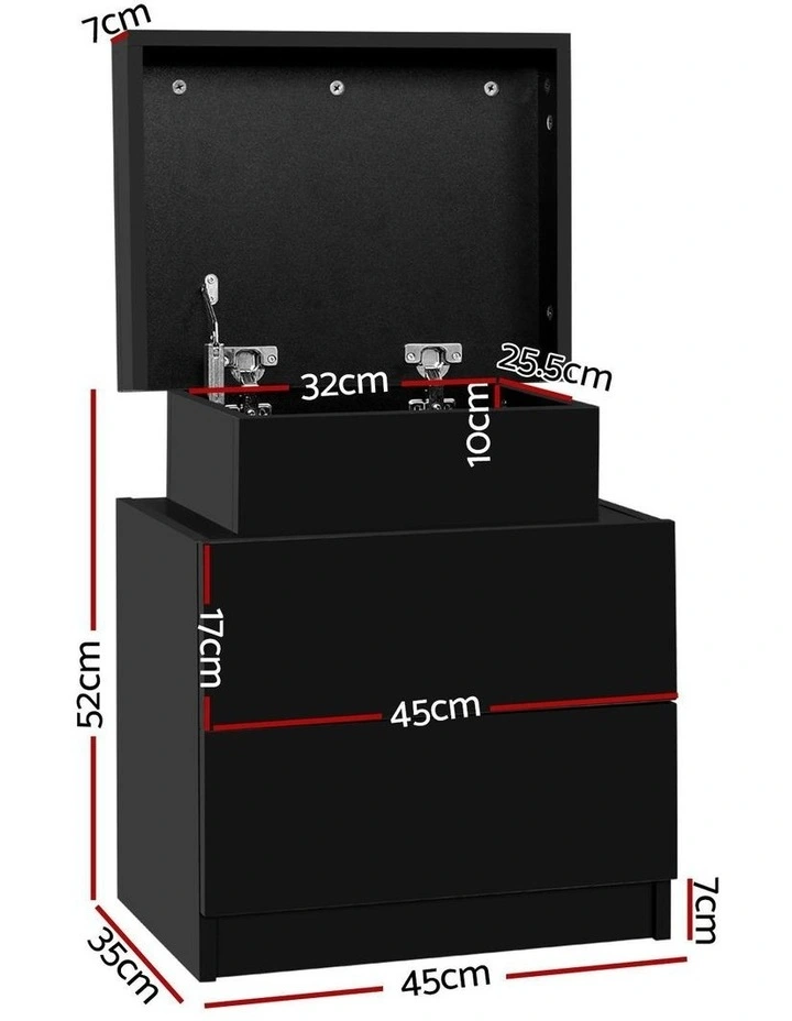2 Drawers Lift-Up Storage Bedside Table Set Of 2 in Black image 3