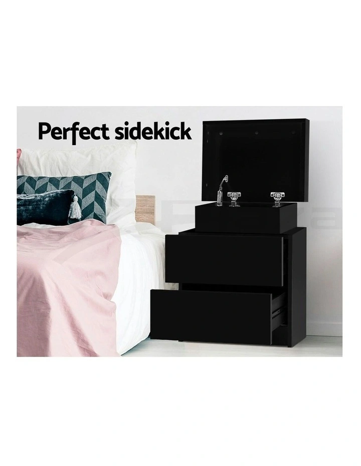 2 Drawers Lift-Up Storage Bedside Table Set Of 2 in Black image 4