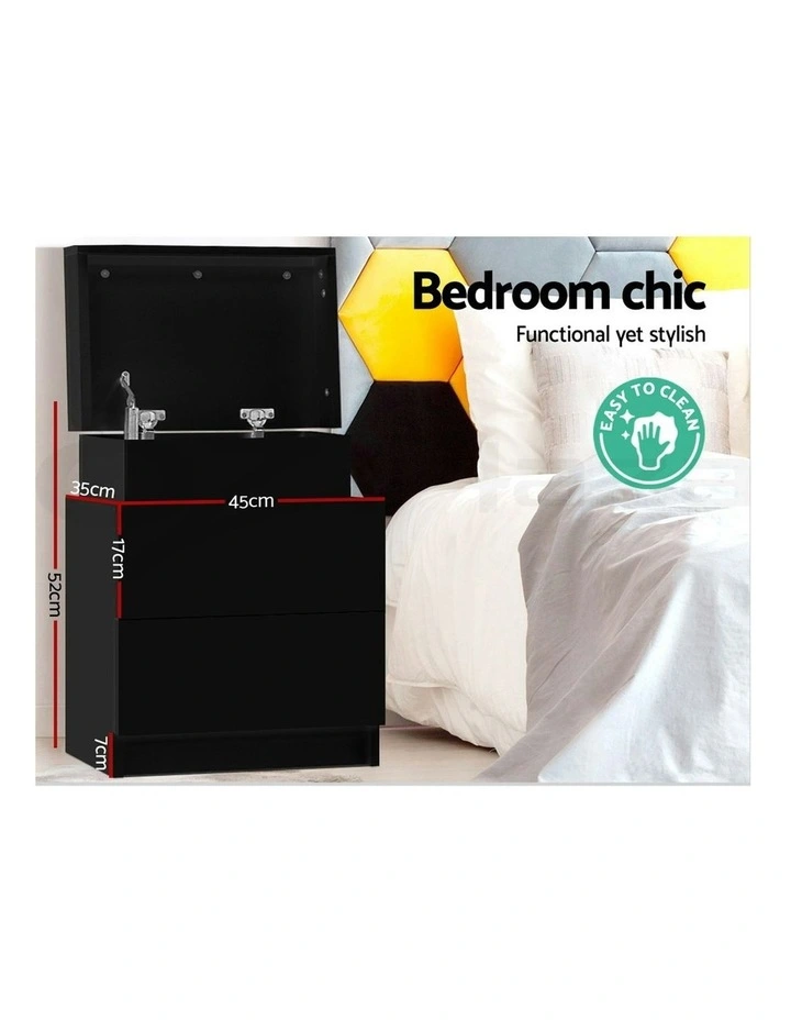2 Drawers Lift-Up Storage Bedside Table Set Of 2 in Black image 5