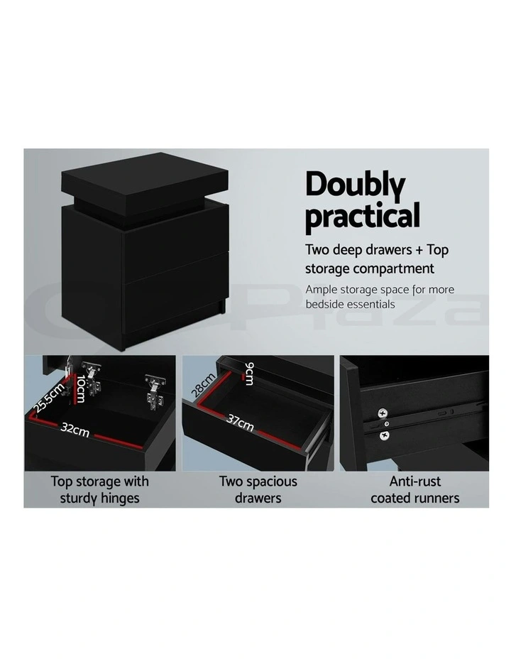 2 Drawers Lift-Up Storage Bedside Table Set Of 2 in Black image 6