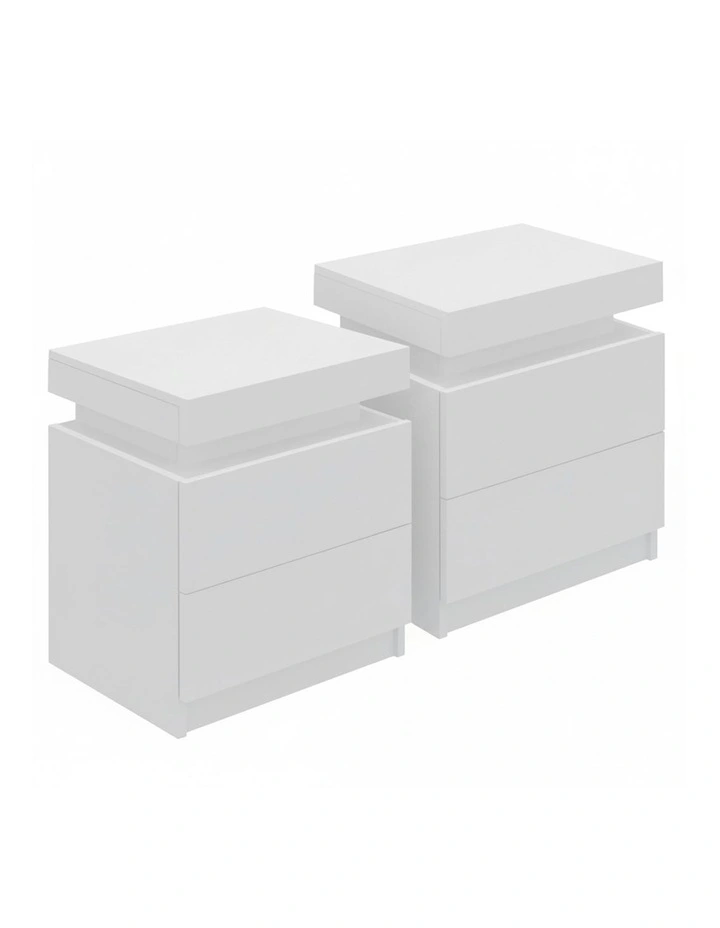 2 Drawers Lift-Up Storage Bedside Table Set Of 2 in White image 2