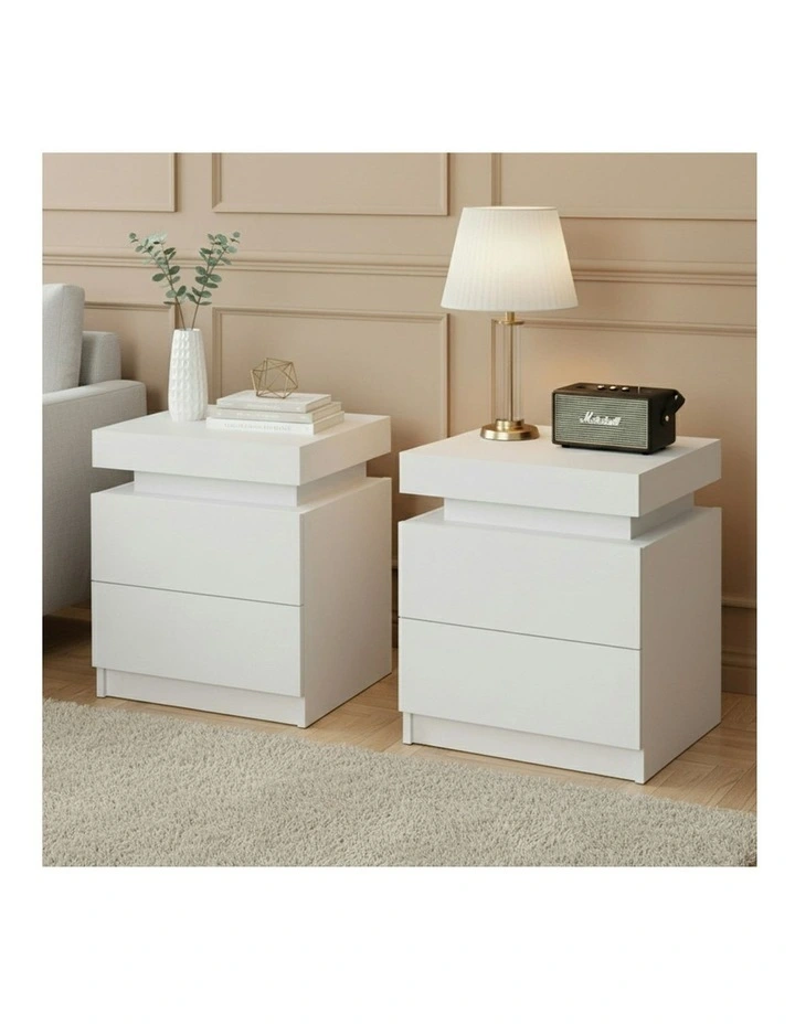 2 Drawers Lift-Up Storage Bedside Table Set Of 2 in White image 3