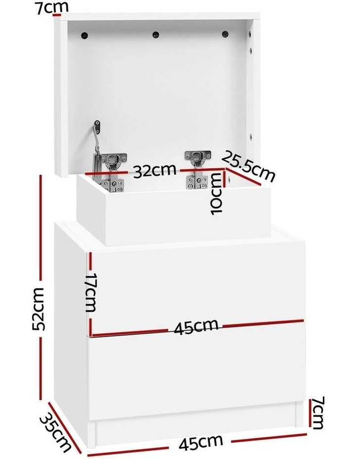 2 Drawers Lift-Up Storage Bedside Table Set Of 2 in White image 4