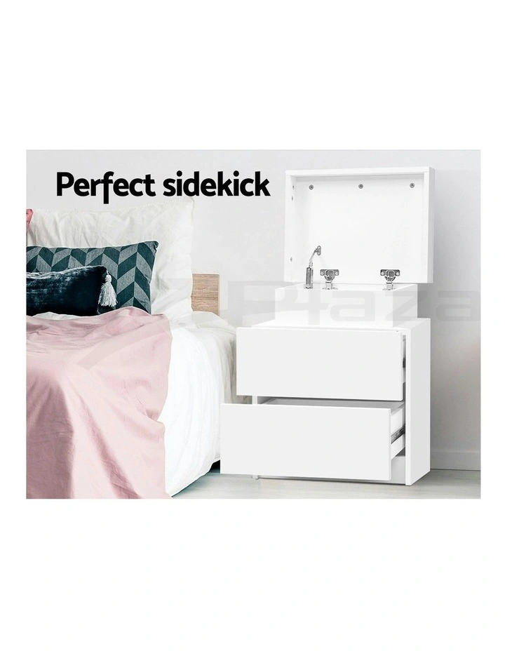 2 Drawers Lift-Up Storage Bedside Table Set Of 2 in White image 5
