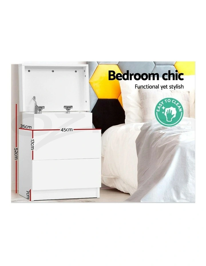 2 Drawers Lift-Up Storage Bedside Table Set Of 2 in White image 6
