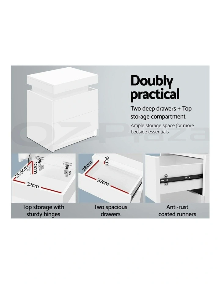 2 Drawers Lift-Up Storage Bedside Table Set Of 2 in White image 7