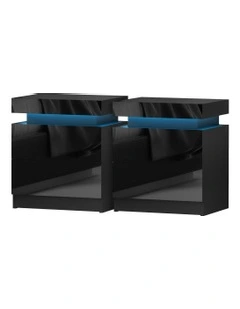 2 Drawers Lift-Up LED Storage Bedside Table Set Of 2 in Coley Black