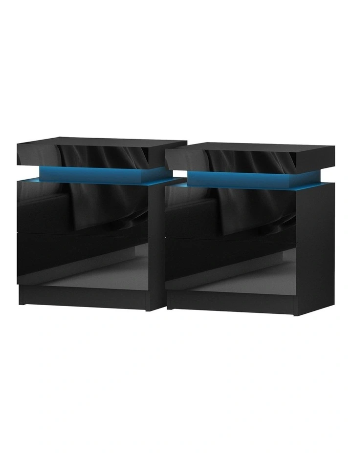 2 Drawers Lift-Up LED Storage Bedside Table Set Of 2 in Coley Black image 1