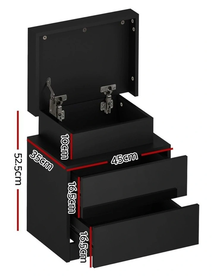 2 Drawers Lift-Up LED Storage Bedside Table Set Of 2 in Coley Black image 2