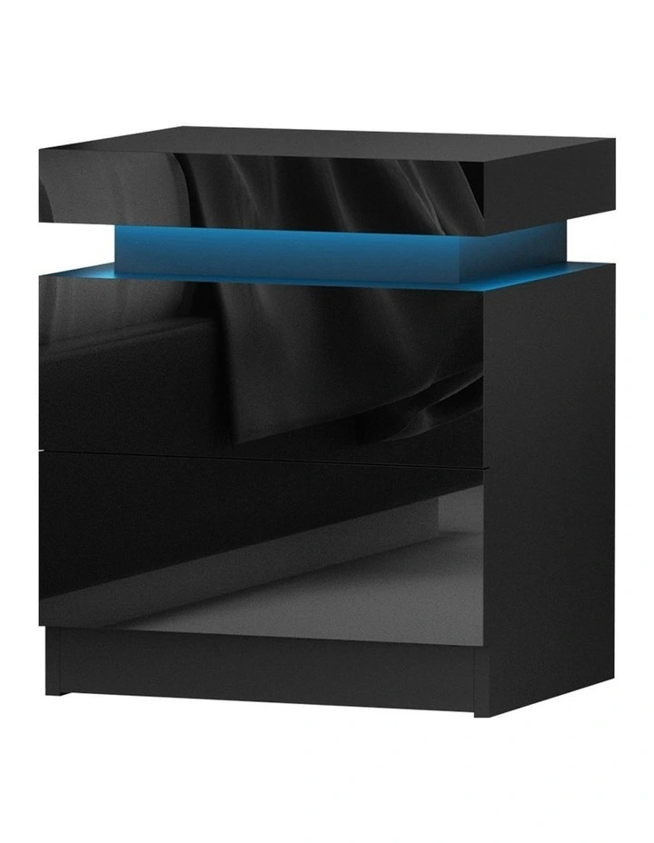 2 Drawers Lift-Up LED Storage Bedside Table Set Of 2 in Coley Black image 3