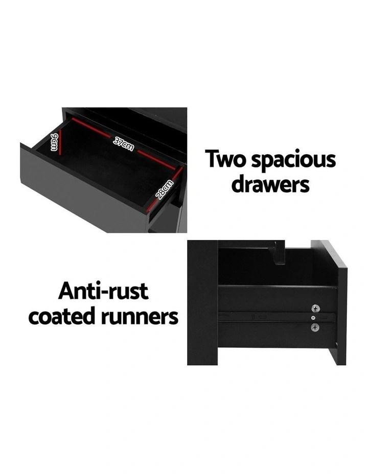 2 Drawers Lift-Up LED Storage Bedside Table Set Of 2 in Coley Black image 5