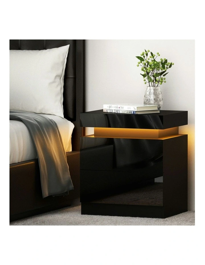 2 Drawers Lift-Up LED Storage Bedside Table Set Of 2 in Coley Black image 7