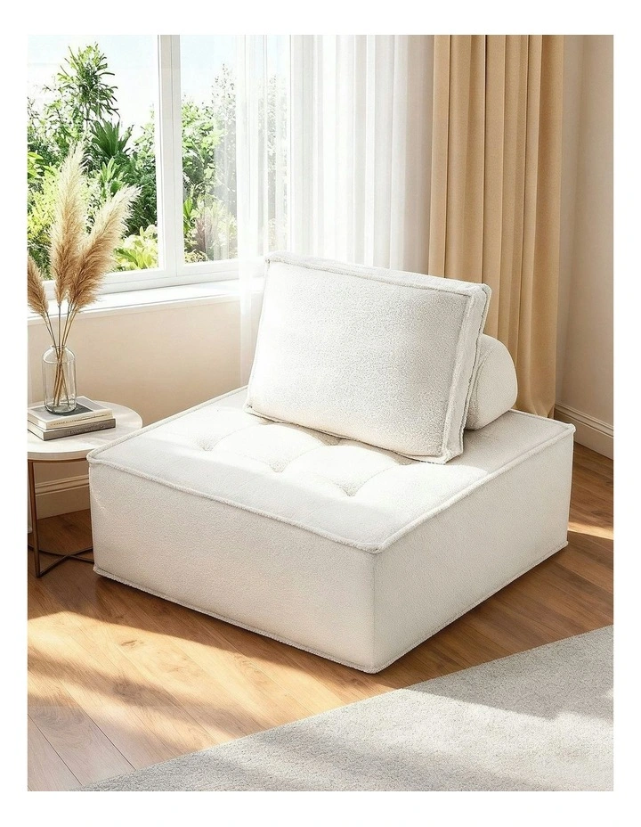 Floor Sofa Lounge Chair with Pillow in White image 3
