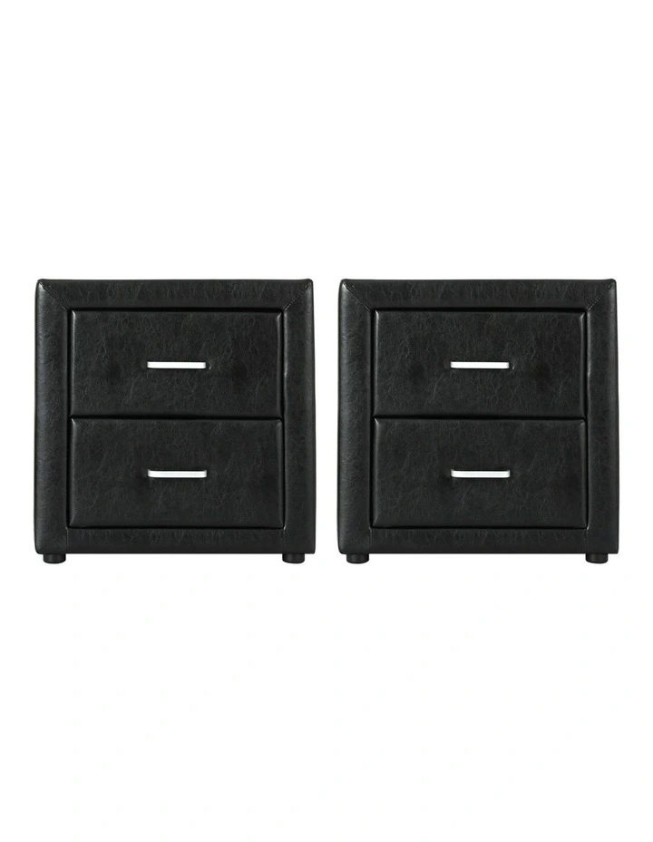 2 Drawers Bedside Table Set Of 2 in Caden Black image 2