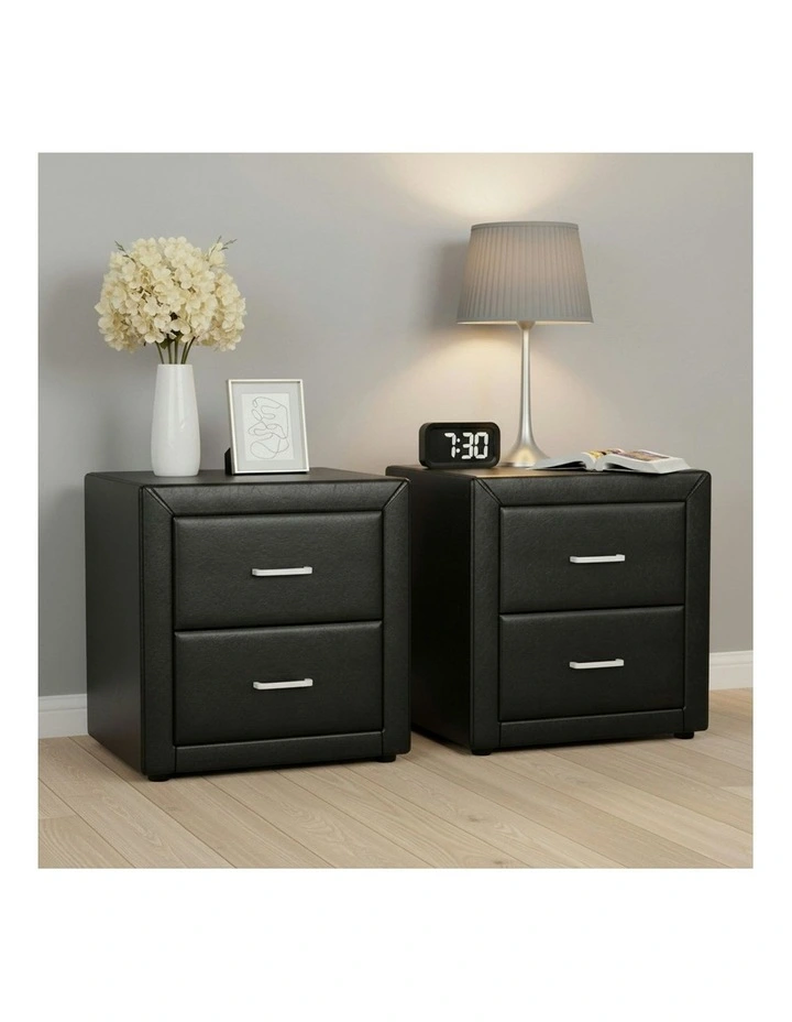 2 Drawers Bedside Table Set Of 2 in Caden Black image 3