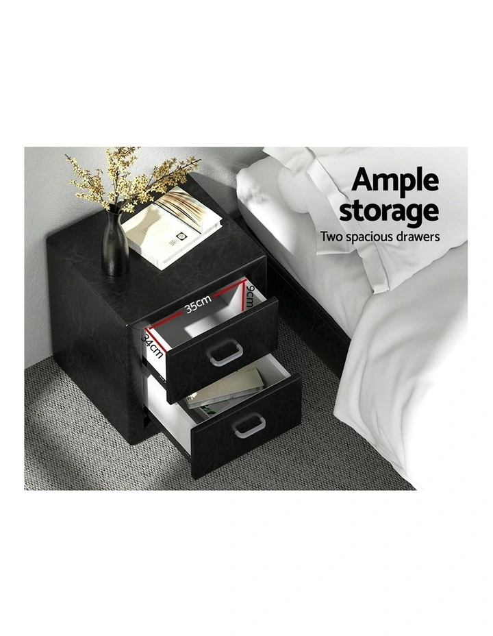 2 Drawers Bedside Table Set Of 2 in Caden Black image 6