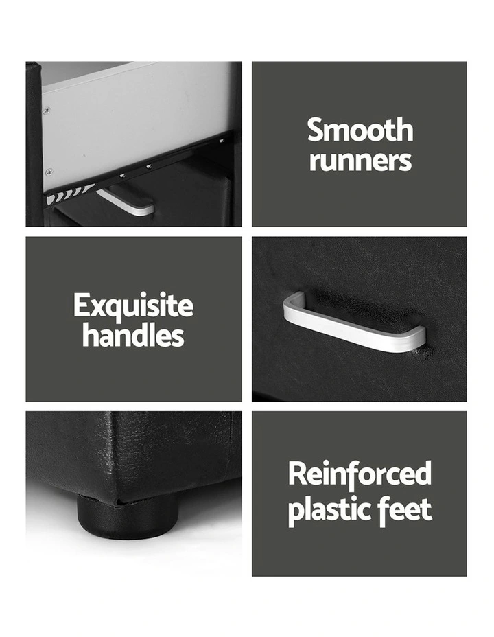 2 Drawers Bedside Table Set Of 2 in Caden Black image 7