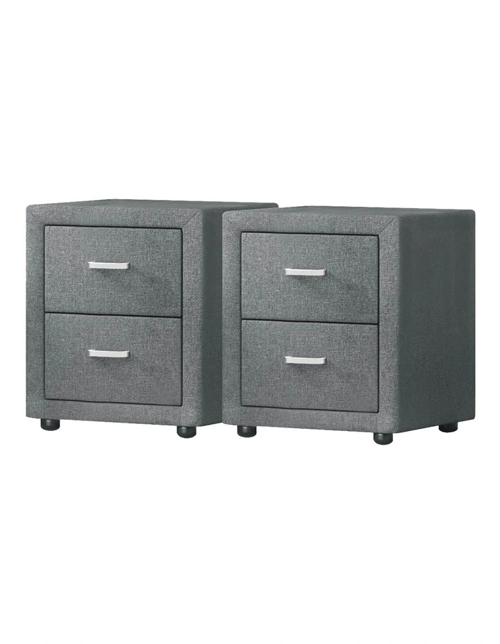 2 Drawers Bedside Table Set Of 2 in Caden Grey image 1