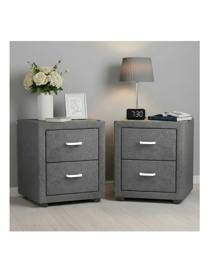 2 Drawers Bedside Table Set Of 2 in Caden Grey image 2