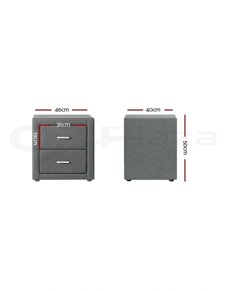 2 Drawers Bedside Table Set Of 2 in Caden Grey image 3
