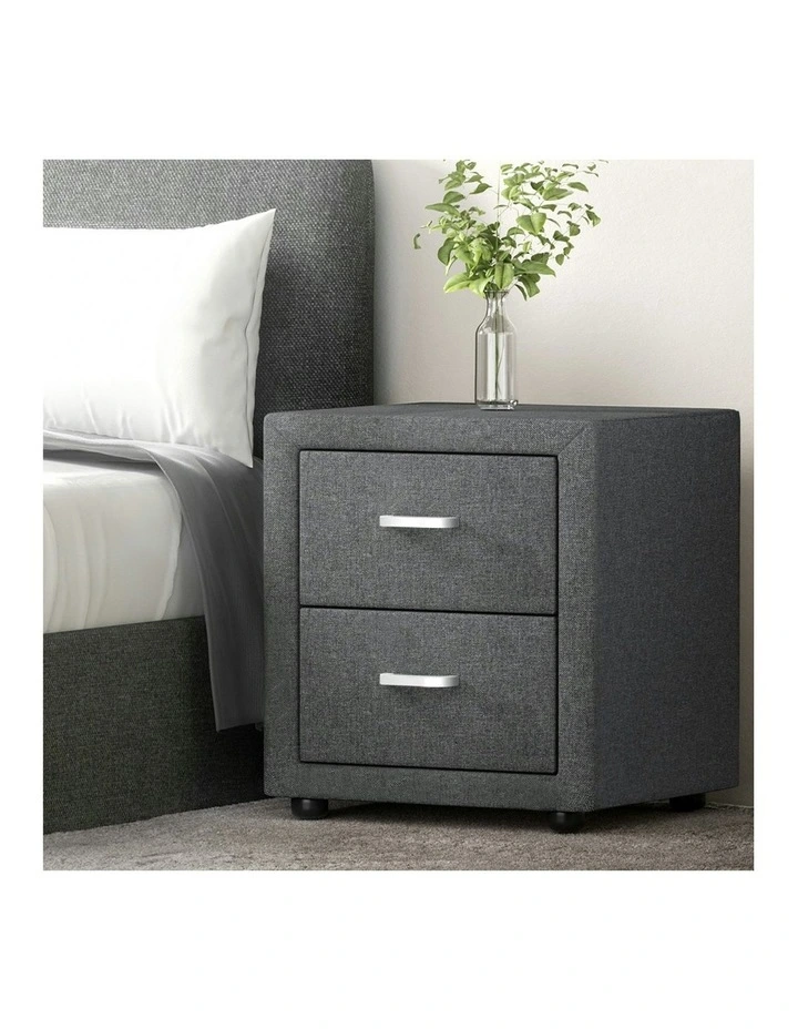2 Drawers Bedside Table Set Of 2 in Caden Grey image 4