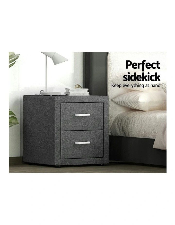 2 Drawers Bedside Table Set Of 2 in Caden Grey image 5