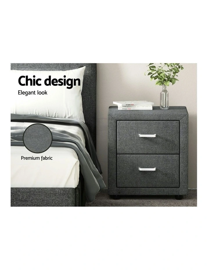 2 Drawers Bedside Table Set Of 2 in Caden Grey image 6