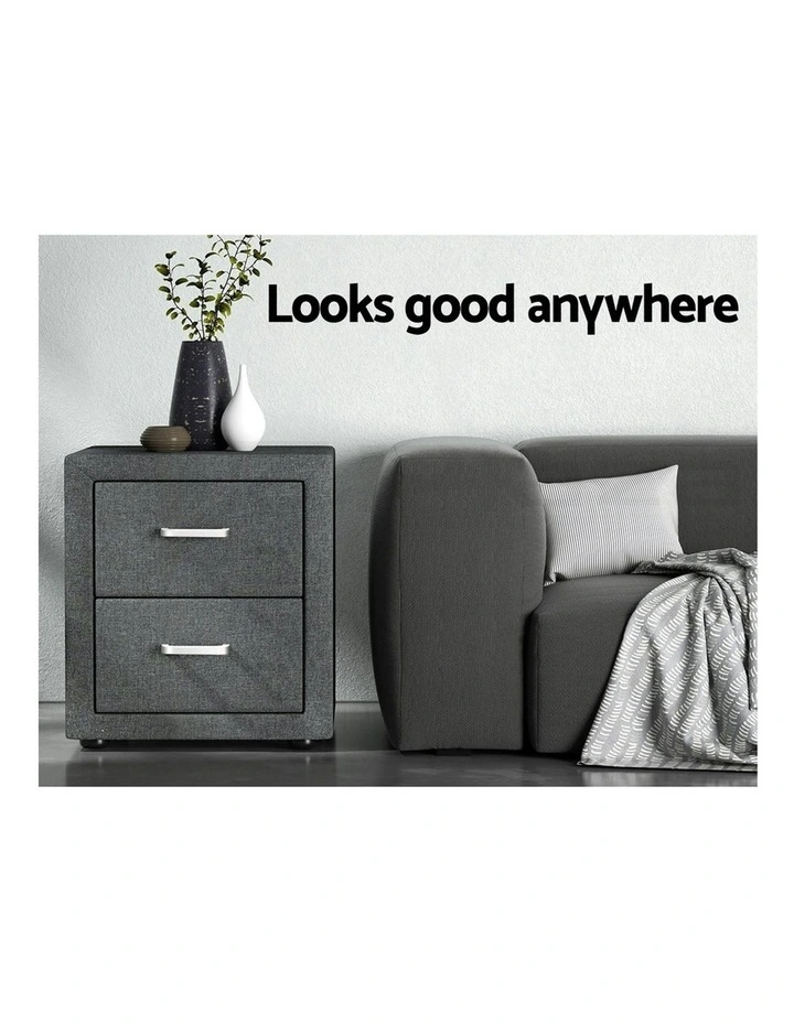 2 Drawers Bedside Table Set Of 2 in Caden Grey image 7