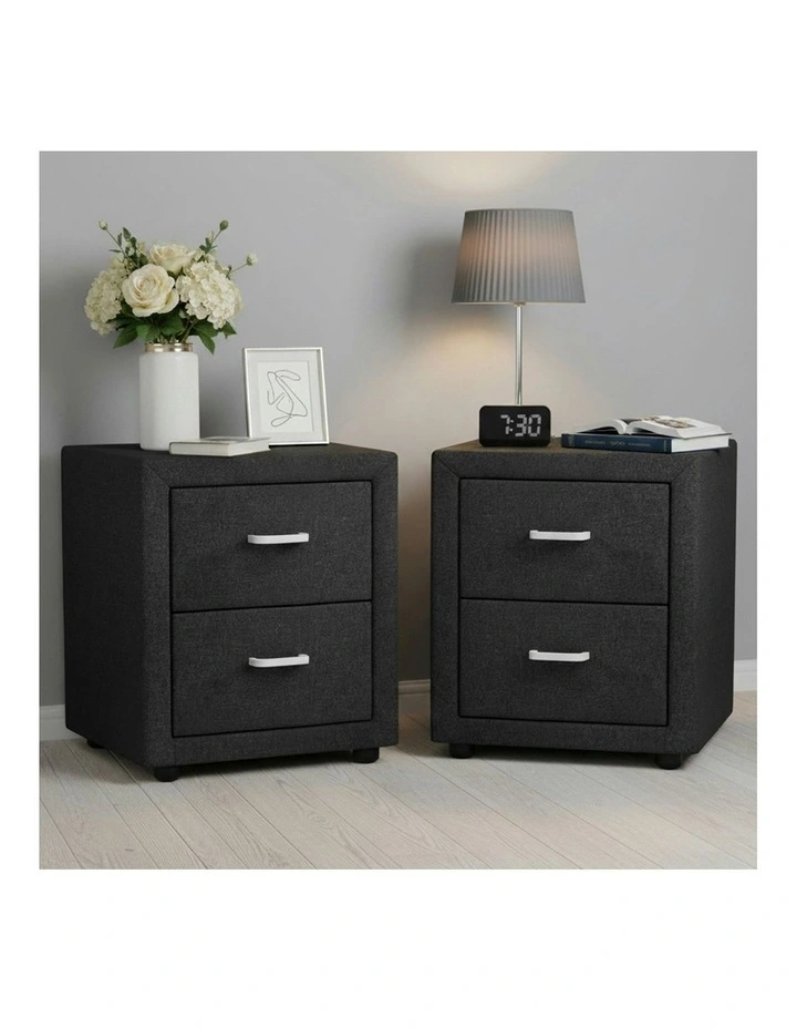 2 Drawers Bedside Table Set Of 2 in Caden Charcoal image 3