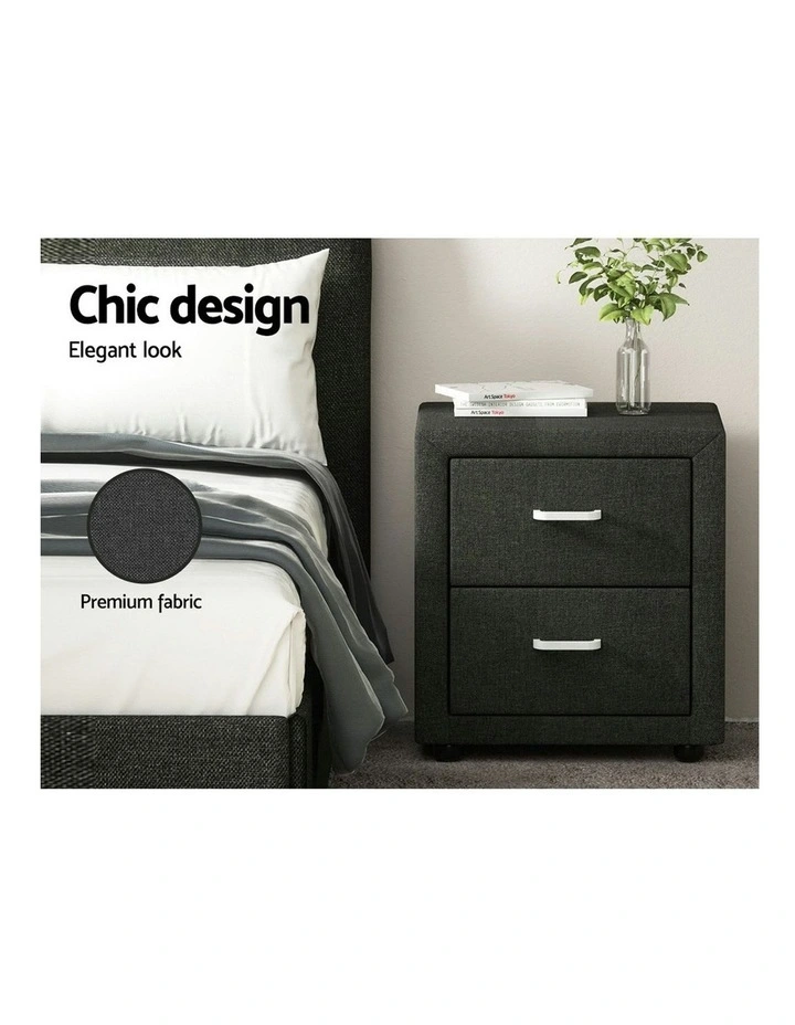 2 Drawers Bedside Table Set Of 2 in Caden Charcoal image 6