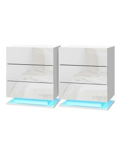 3 Drawers LED Bedside Table Set Of 2 in Mori White