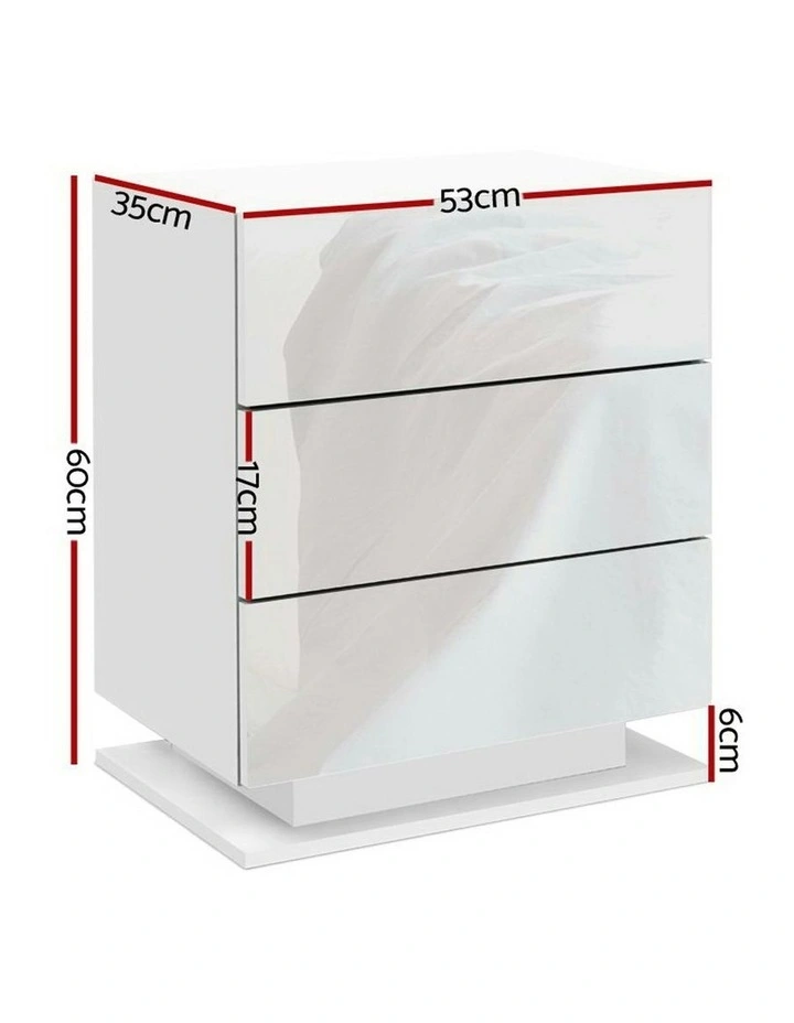 3 Drawers LED Bedside Table Set Of 2 in Mori White image 2