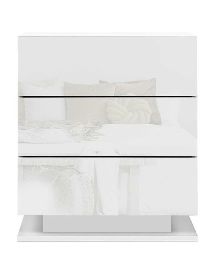 3 Drawers LED Bedside Table Set Of 2 in Mori White image 4