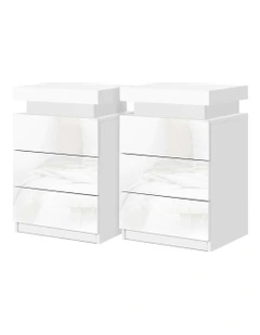 3 Drawers LED Bedside Table Set Of 2 in Coley White