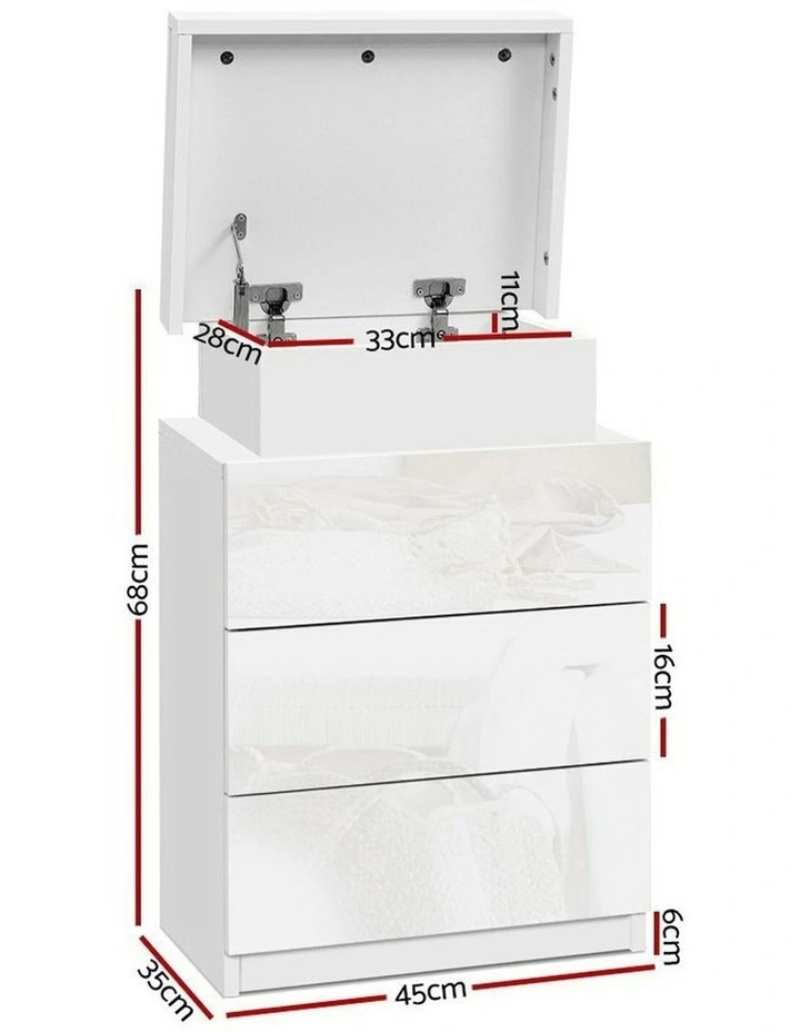 3 Drawers LED Bedside Table Set Of 2 in Coley White image 2