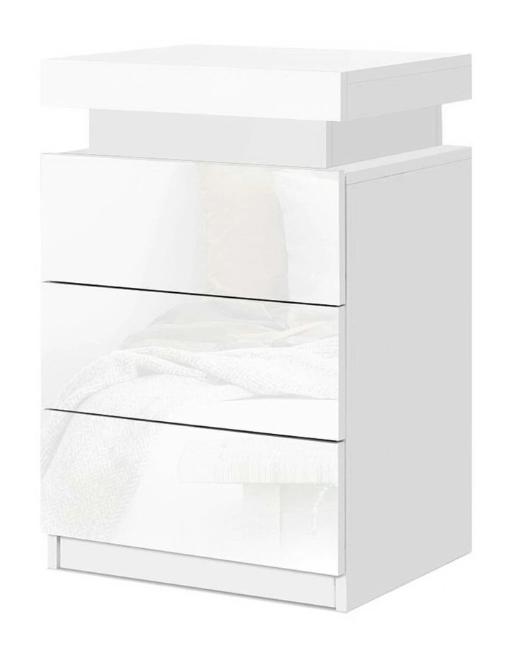 3 Drawers LED Bedside Table Set Of 2 in Coley White image 3